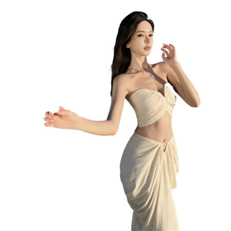 Костюм для путешествия по пустыне Отпускное платье Длинное платье Сексуальное Чистое желание Топ-труба Юбка-карандаш на бедрах Одежда для острова Пляжная юбка