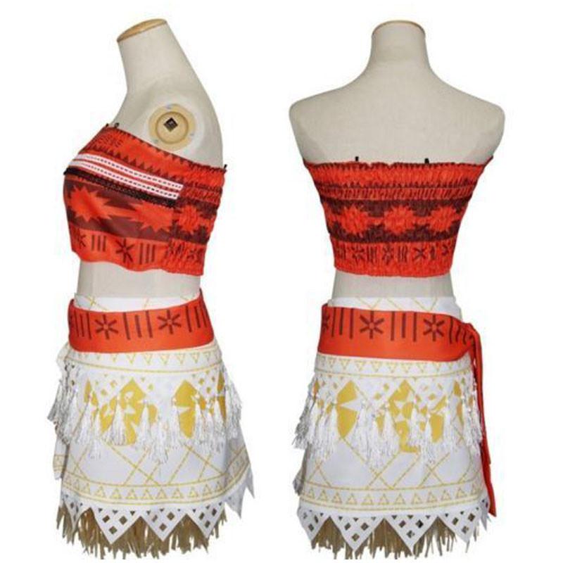 Delightful Girls Kids Moana Princess Costume Fancy Dress Set With Elegant Necklace Accessory
