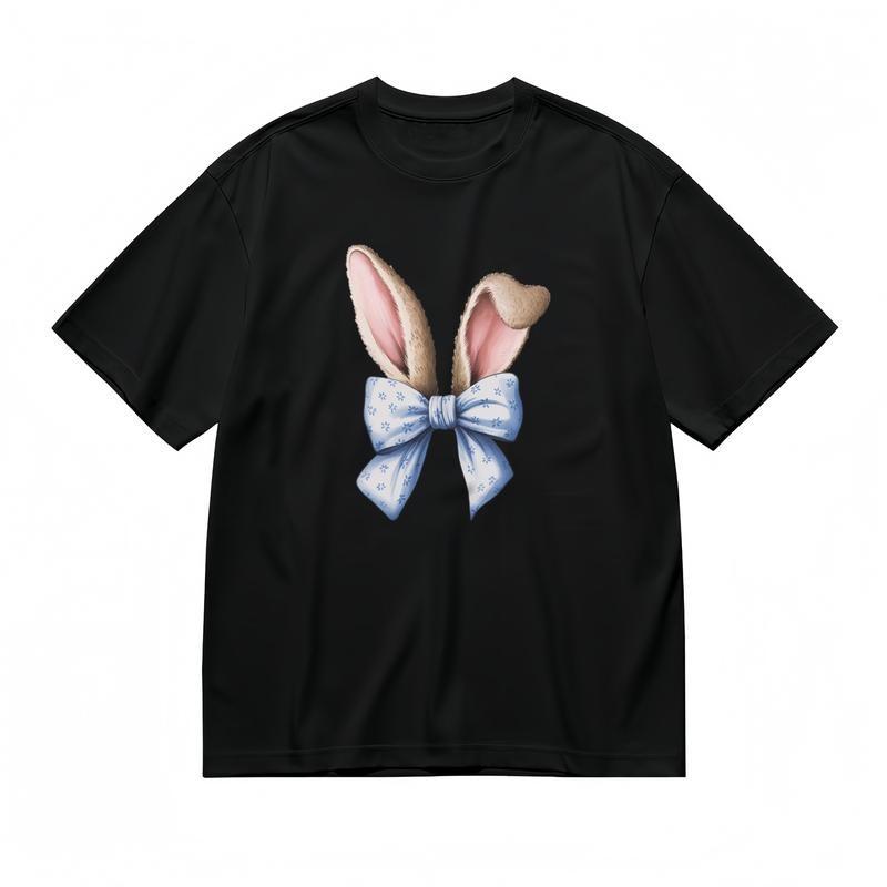 Женская Удобная Классическая Футболка Розовый Кролик с Цветочным Акцентом