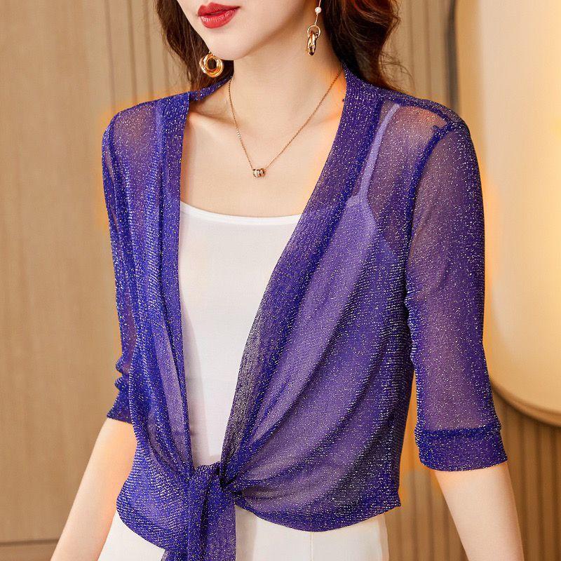 Короткая солнцезащитная одежда для женщин, летняя крупная сетчатая шаль, тонкий кардиган, короткое пальто, топ для женщин