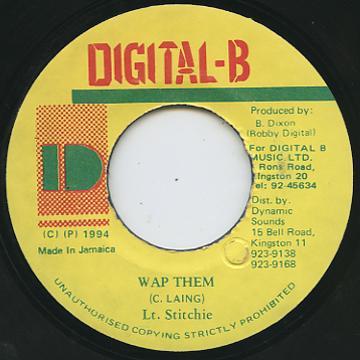 7-дюймовая пластинка LIEUTENANT STITCHIE - Wap Them NONE Digital-B 1994 Ямайка Регги, Ска и Даб Б/у