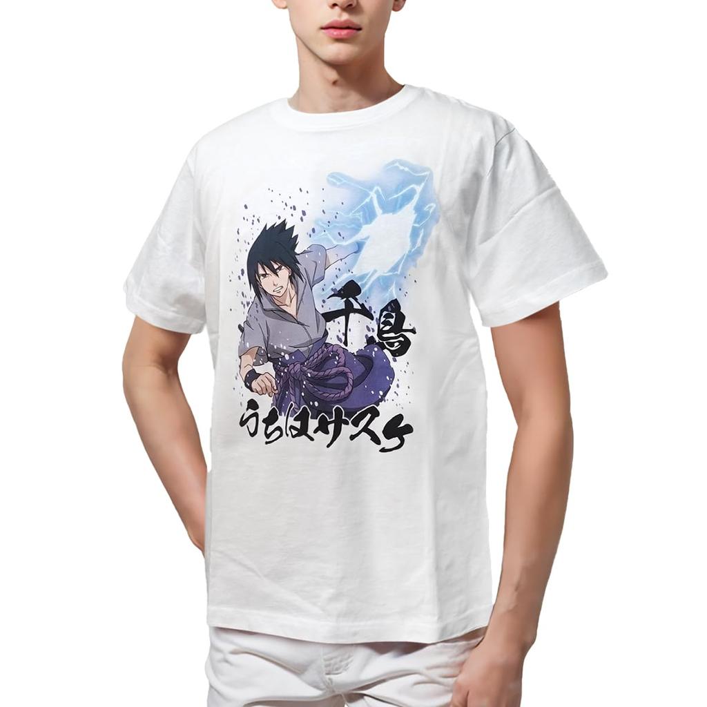 Naruto Casual T-Shirt, Sasuke Shippuden Character Merchandise, Short Sleeve, Plus Sizes, Men's, White