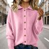 Women's Fashion Casual Solid-Colour Long-Sleeved Button-Front Knitted Collared Cardigan