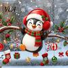 Festive Home Decor Supplies Christmas Static Window Cling, Penguin Decal with Holly Baubles Snowflakes, Non Adhesive Film for Living Room Window,