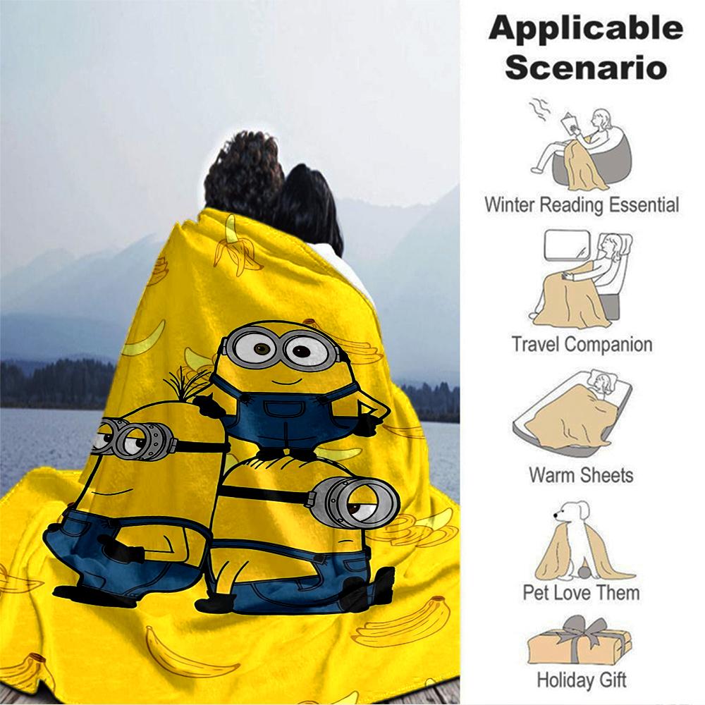 Minions Yellow Background Blanket Soft Throw Blanket For Home Bedroom Bed Sofa Travel Office Solid Christmas Blanket