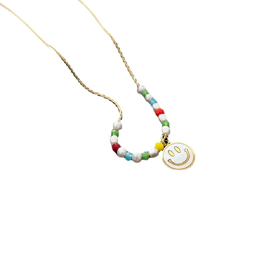 2022 Летнее Красочное Ожерелье-Чокер из Бисера со Смайликом из Серебристой Титановой Стали, Не Тускнеющее