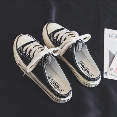 Ins летние полутачные маленькие белые туфли женские корейские студенческие туфли без каблука с одной педалью ленивые туфли универсальные плоские парусиновые туфли