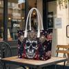 Japanese Samurai Skull Print Tote Bag Casual Large Capacity Shoulder Handbag for Daily Use