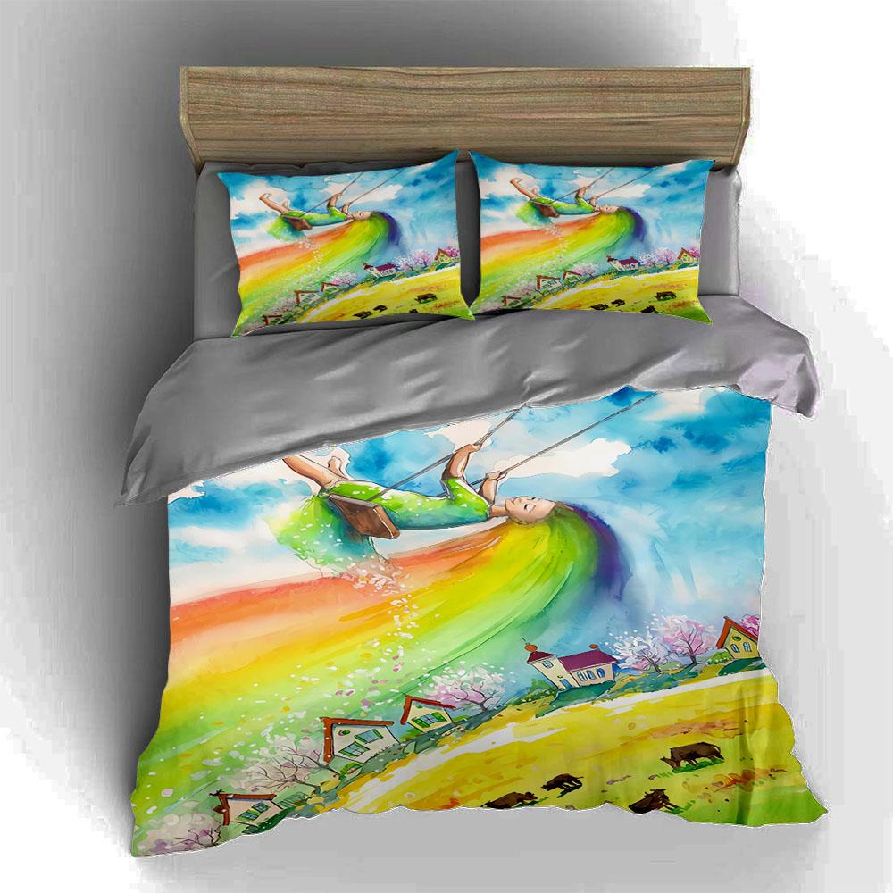 Colorful, whimsical, scenic. Bedding Duvet cover sets Duvet covers Pillowcases gifts (1 * Duvet Cover 2 * Pillowcases, without duvet insert)
