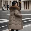 Fashion Solid Long Parkas Hooded Drawstring Loose Casual Winter Jackets Women Hooded Fur Collar Down Cotton Outwear