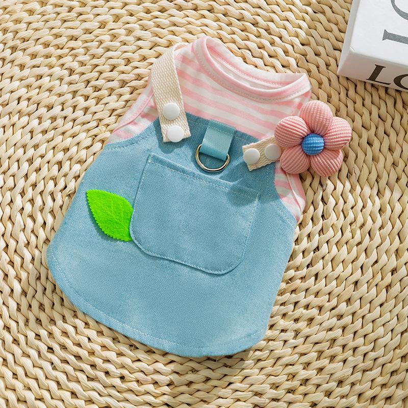 Denim Splicing Traction Skirt Spring and Summer Thin Cat Dress Anti-hair Silver Gradient Clothing Pet Clothes