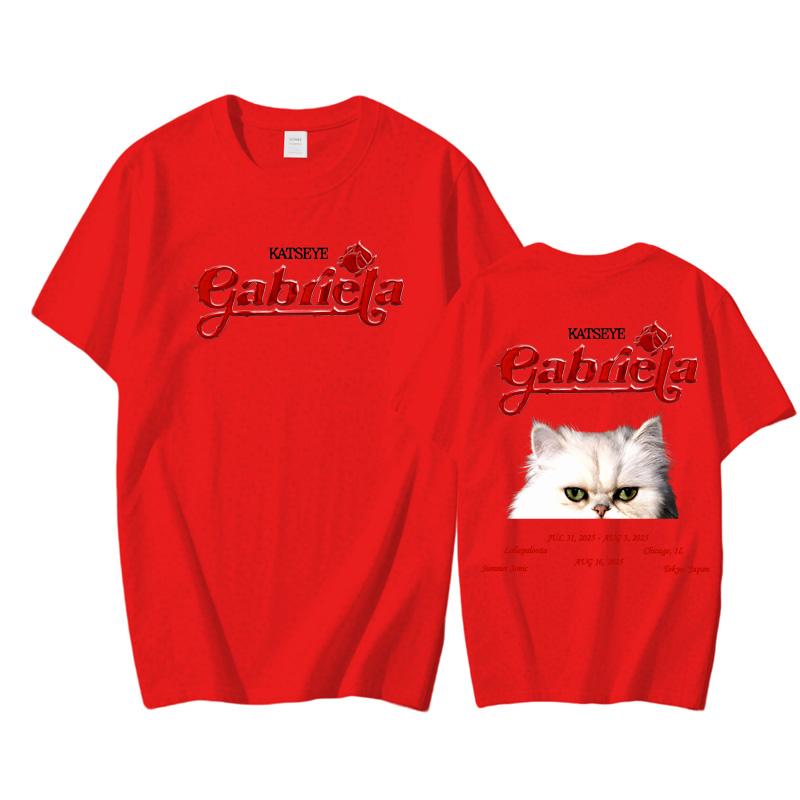Katseye Gabriela 2025 НОВАЯ футболка с коротким рукавом Высокое качество 100% хлопок Футболки Хип-хоп принт Футболка Готическая уличная одежда