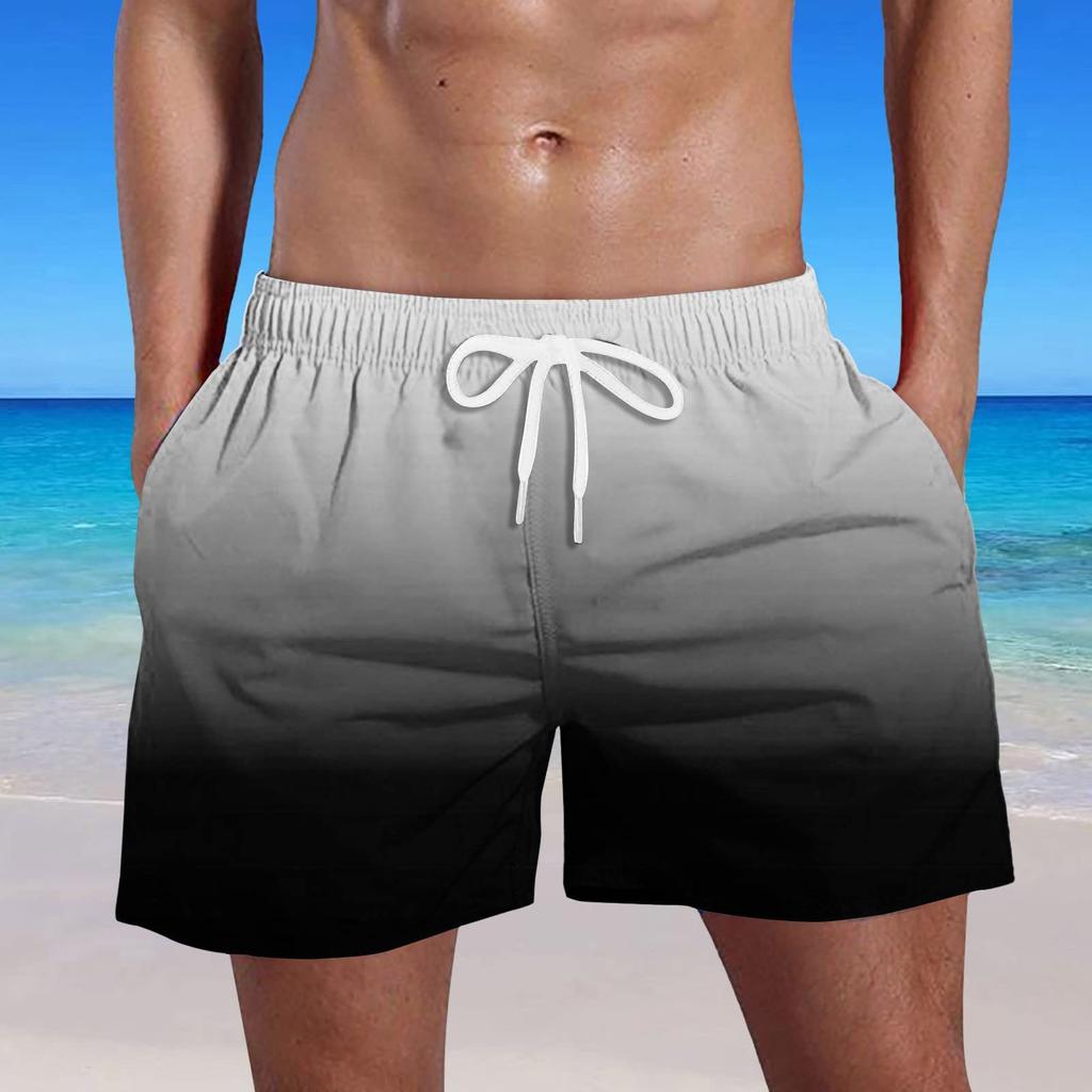 Мужские летние плавки, быстросохнущие шорты с карманами и пляжные шорты с градиентным принтом