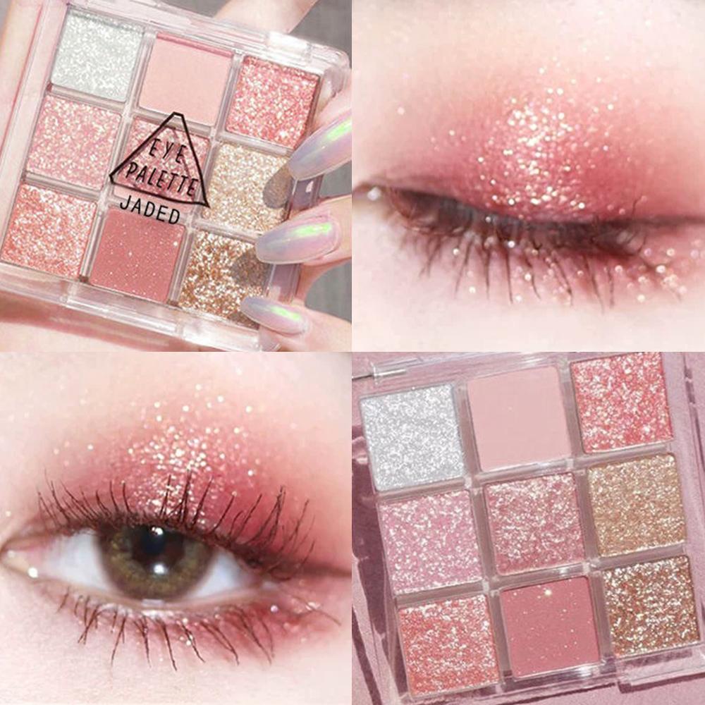 9 Colors Warm Toned Eyeshadow Palette Pink Palette Matte Glitter Eyeshadow Palette Smoky Eye Shadow Eye Pigments Palette