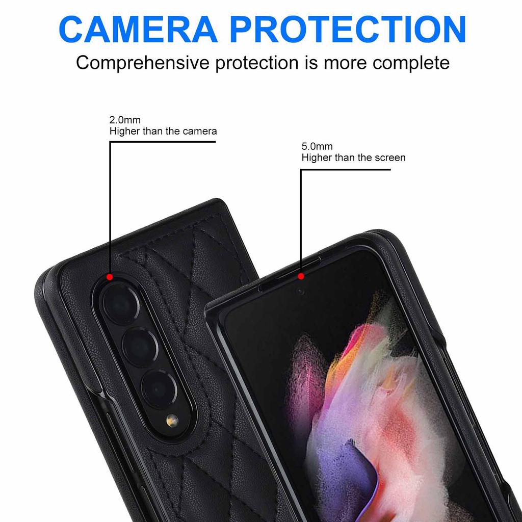 Fold7 Luxury Flip Phone Case for Samsung Galaxy Z fold 7 6 5 4 3 5G Diamond Grid Pattern Leather Anti Fall Protective Hard Cover