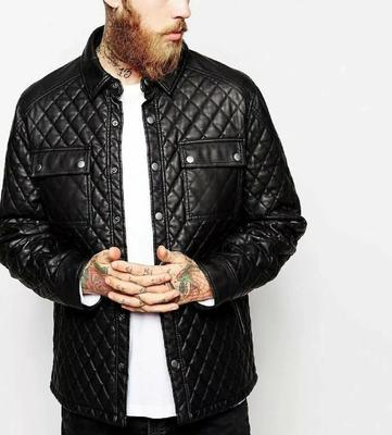 Стильная мужская рубашка из натуральной мягкой кожи черного цвета с стеганым узором, повседневная, ручная работа