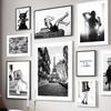 Paris Tower Fashion Girl Star Dog Black White Photos Posters Wall Art Canvas Prints Painting Picture for Living Room Home Decor