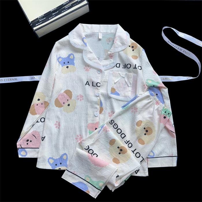 Комплект из 2 предметов пижамы для женщин осень-зима женская пижама ночная рубашка повседневная универсальная пижама