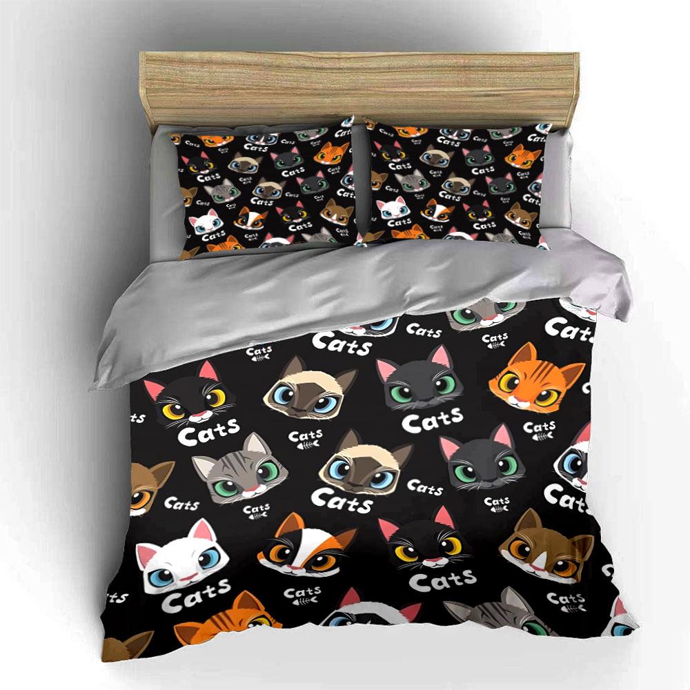 Cute Cartoon Cats Pattern Bedding Duvet Cover Set Duvet Cover Pillowcases (1*Duvet Cover 2*Pillowcases, without duvet insert)