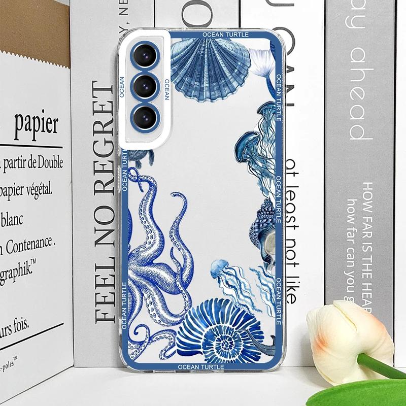 Крутой чехол для телефона с морской черепахой для Samsung Galaxy S22 S23 S24 S25 Ultra S20 Plus S21 FE Морской синий дизайн с черепахой Прозрачные чехлы Fundas