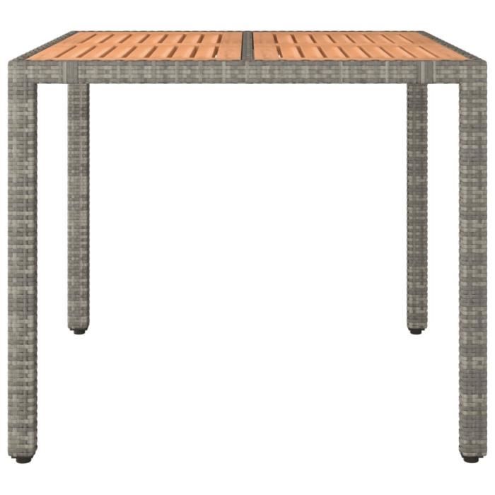 VidaXL Garden Table and Wooden Top Grey Woven Resin and Acacia 319549