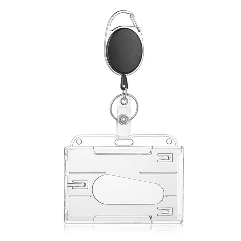 Transparent Double Cards Slots ID Tag Badge Holder with Badge Reel 2 Cards Storage Organizer Employee Pass Work Card Case Sleeve