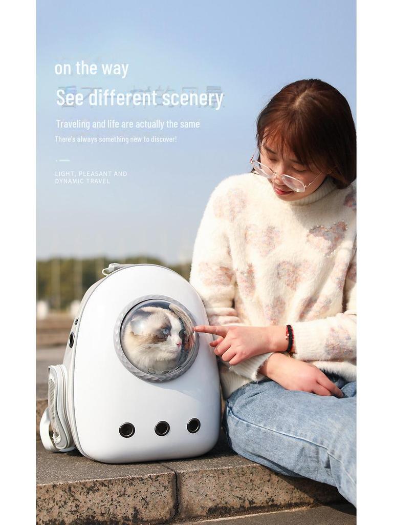 "Pet Portable Transparent Cat Backpack with Side Opening, Large Capacity, Breathable Design"