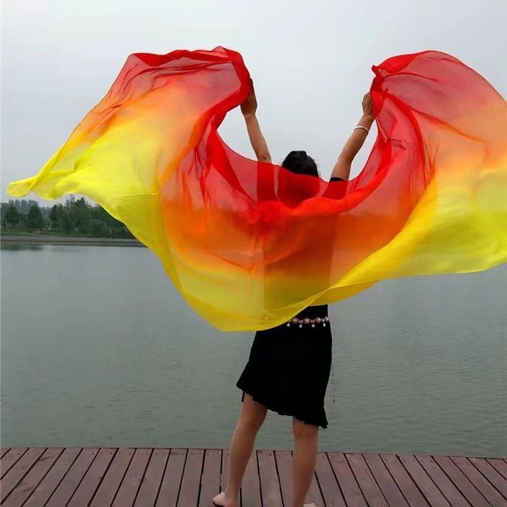 Long Belly Dance Veils Gradient Color Dancing Scarf Turban Hijabs Performance Shawl