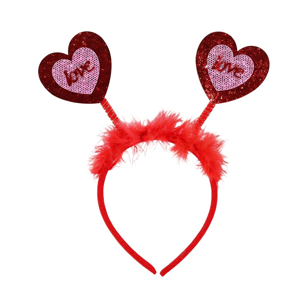 Heart Shaped Glitter Headband with Decorative Tinsel and Flexible Heart Accents for Costume Party Events and Celebrations