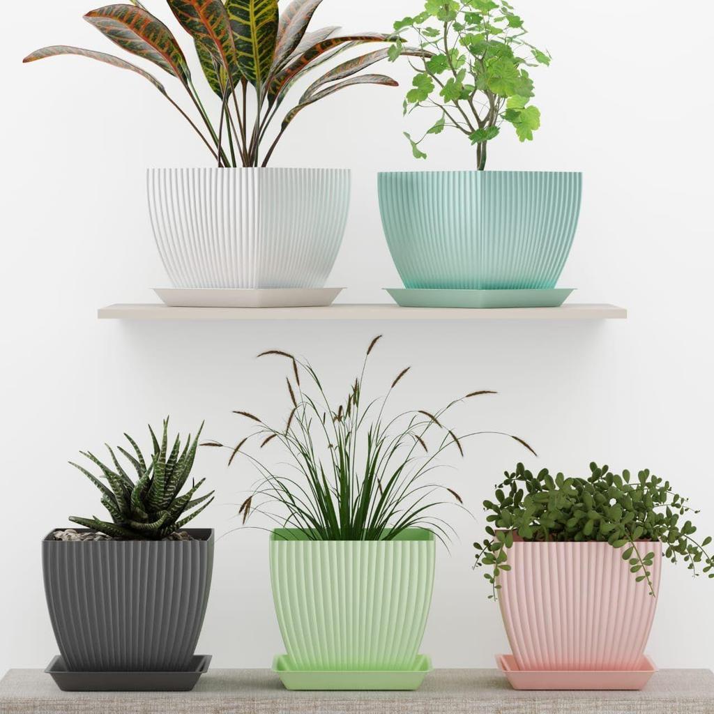 Пластиковые круглые цветочные горшки для домашних растений, террасы, сада и т. д. | Упаковка из 05 штук | Разноцветные | Подходят для домашних комнатных и уличных садовых растений