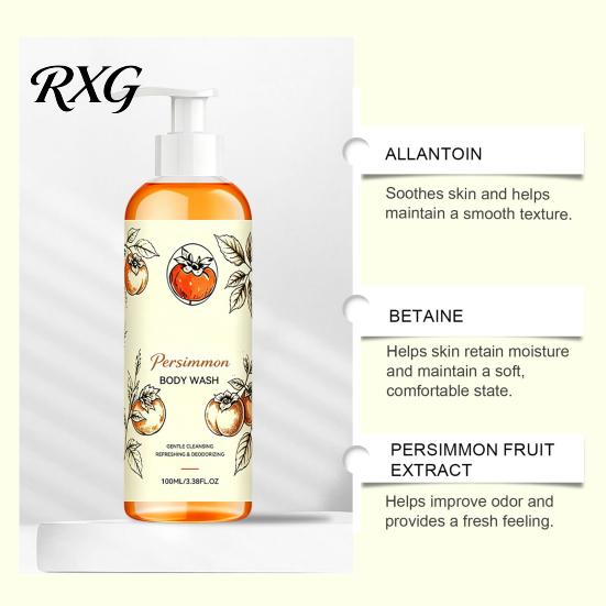 Hydrating Shower Gel Persimmon Body Wash, 100ml Gentle Exfoliating with Fresh Non Irritating Wash Fruit Scent, Deep Cleansing Mild Daily Cleanser for
