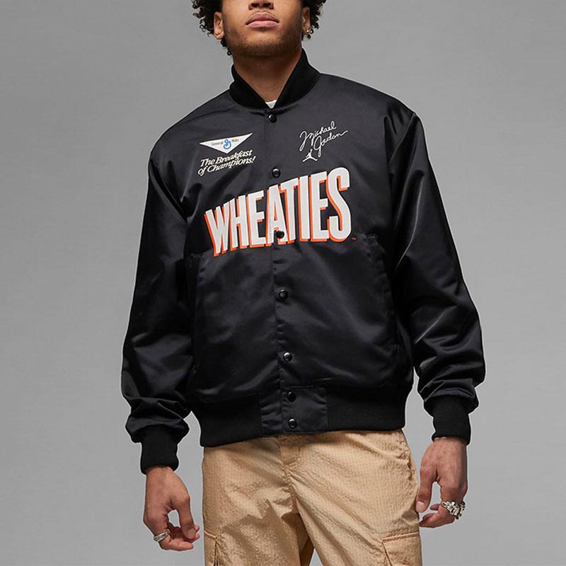 Jordan Alphabet Print Baseball Collar Long Sleeve Jacket Men Jackets Black DV7578-010