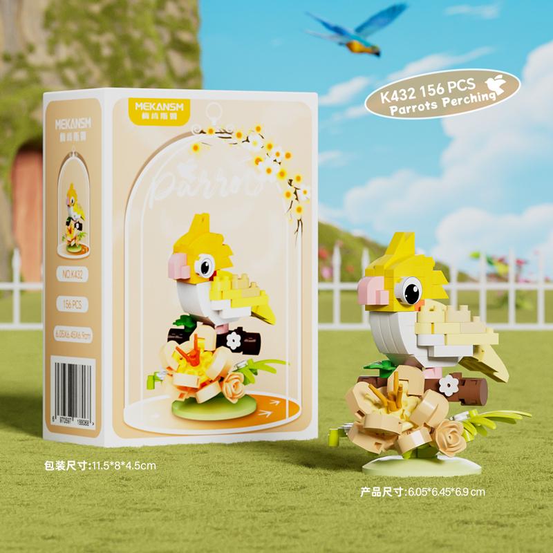 Креативные строительные блоки птица попугай цветок цвет попугай жердочка животное модные игрушки детские развивающие игрушки