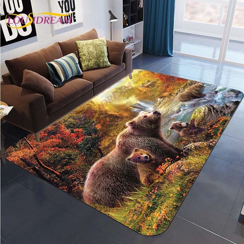 Коврик с изображением животного, коврик с рисунком медведя, ковер, коврик с коричневым медведем, напольные коврики, ковер для гостиной, спальни, коврик для стула, детский игровой коврик