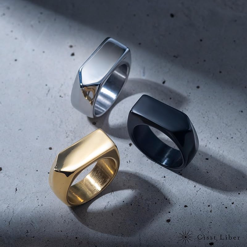 [Cisst Liber] Signet Ring Mens Ring Ring Ring Men's Seal Stand Seal Stand Ring Signet Surgical Stainless Steel Stainless Thin Gold Golden Gold No. 18