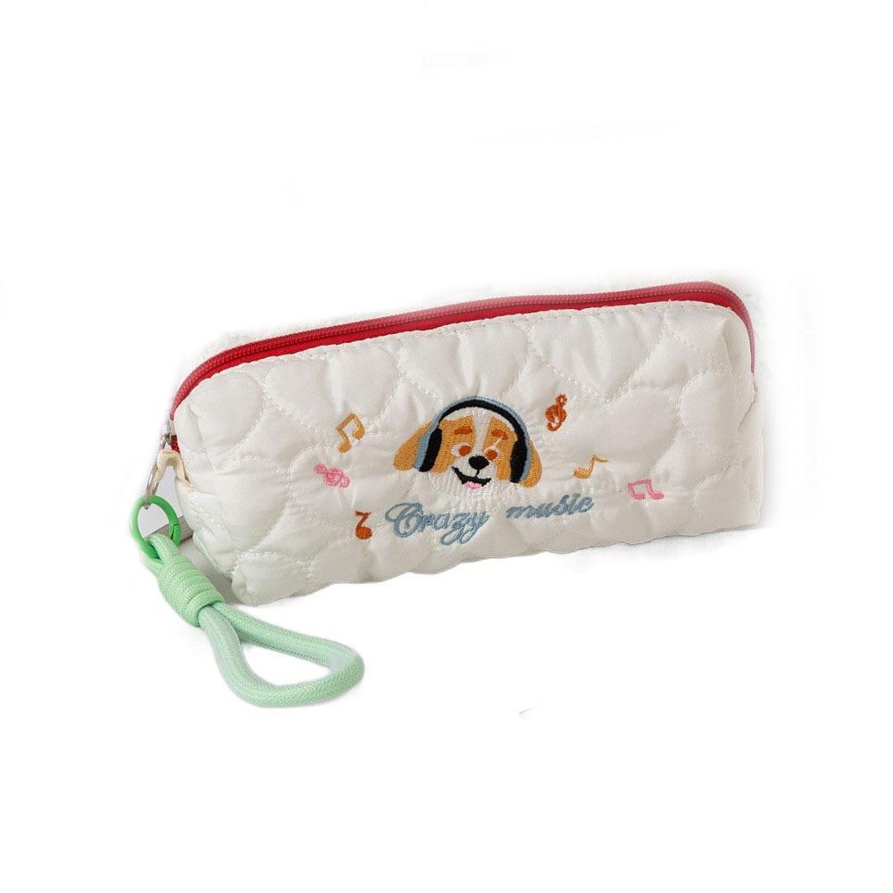 Large Capacity Pencil Pouch Embroidered Dog Student Stationery Bag Puppy Cosmetic Bag Student