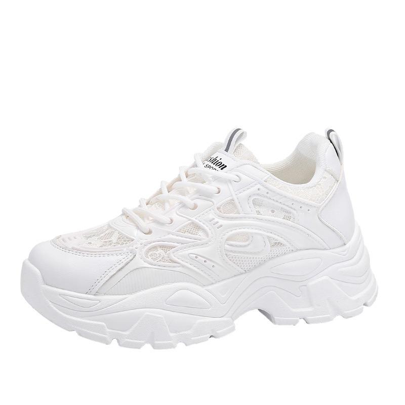Chunky Sneakers Women Trends 2024 Autumn White Dad Shoes for Woman Fashion Lace Mesh Platform Sneakers Ladies Jogging Shoes