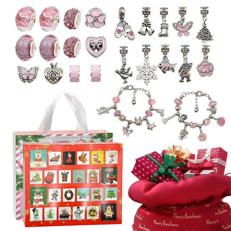 НОВЫЙ 24-дневный Календарь Обратного Отсчета Адвент Сюрприз Слепой Бокс Набор Рождественский Набор Браслетов DIY Креативные Украшения Рождественские Подарки для Девочки