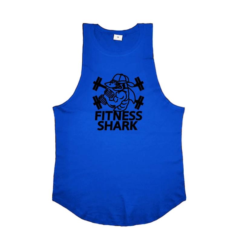 Muscleguys FITNESS SHARK Беговые жилеты Мужские майки для бодибилдинга Хлопковая тренировочная майка без рукавов Одежда для бега Stringer для мышц
