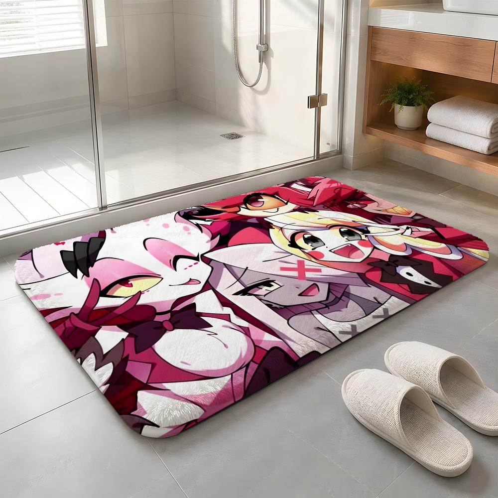 Hazbin Hotel Floor Mat Machine Washable Soft Flannel Area Rug, Non-Slip Absorbent Floor Mat for Living Room Bedroom