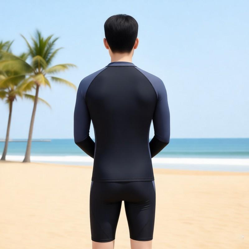 Mens Long Sleeve Rash Guard With Shorts UV Protection Quick Dry Swimwear Swimming Training