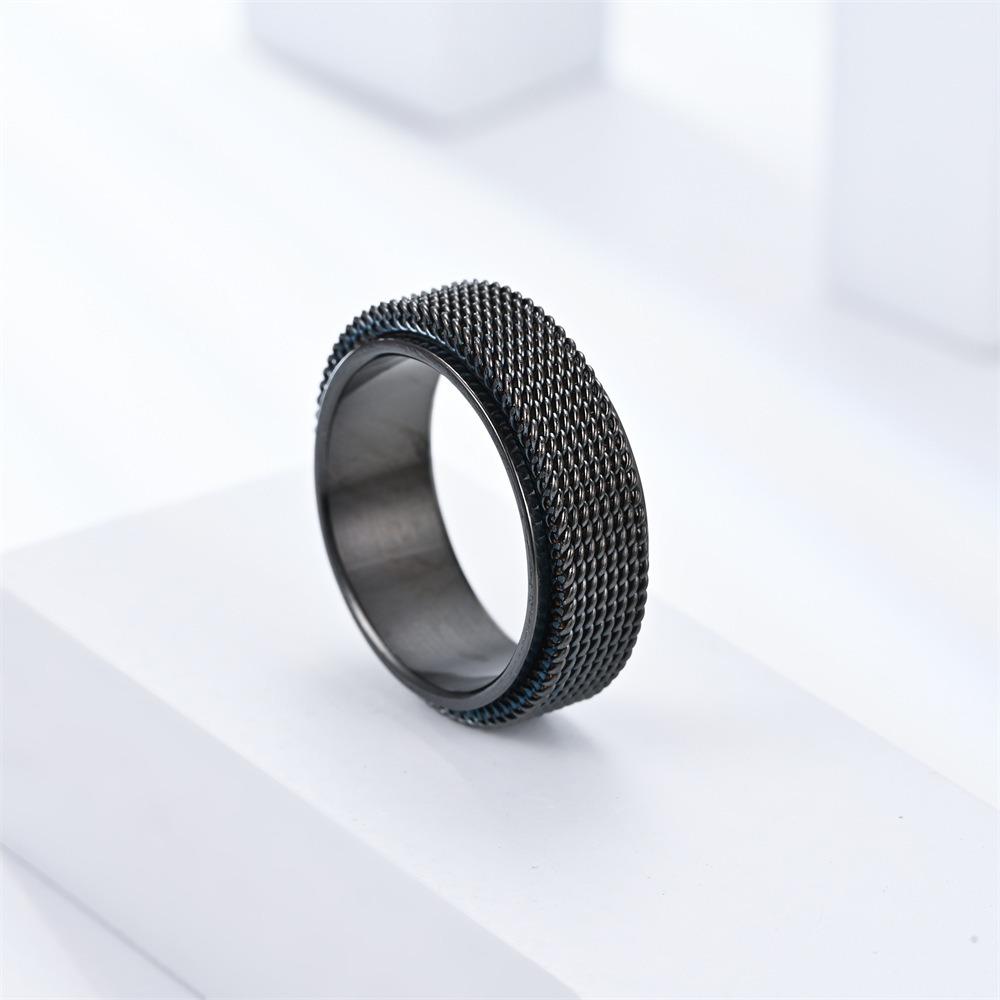 Simple 8mm Stainless Steel Spinner Anxiety Rings for Women Men Rotatable Mesh Chain Spinner Rings Anti Stress Weddding Jewelry