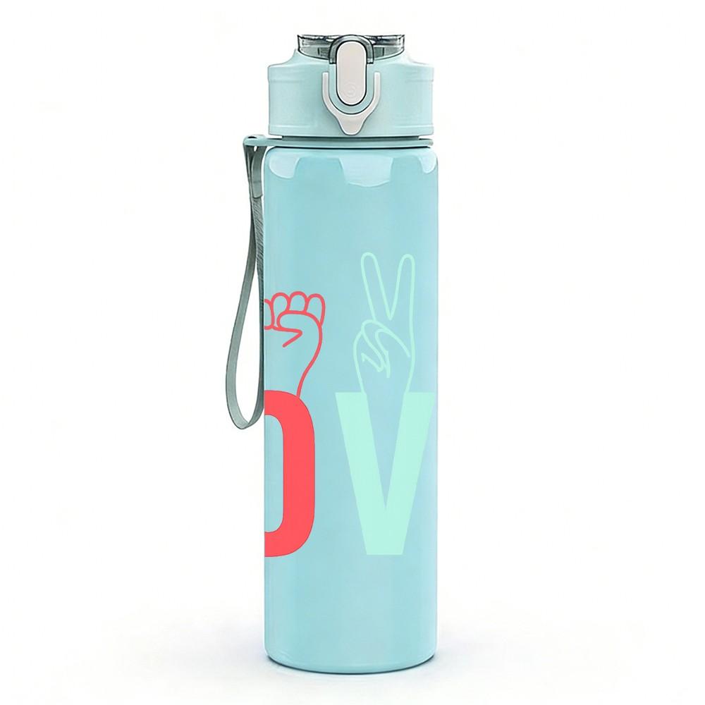 1PC Love Fingers Color Letter 750ml Color Plastic Sports Water Bottle Leakproof Flip Straw Lid Suitable for Sports Office Home Use