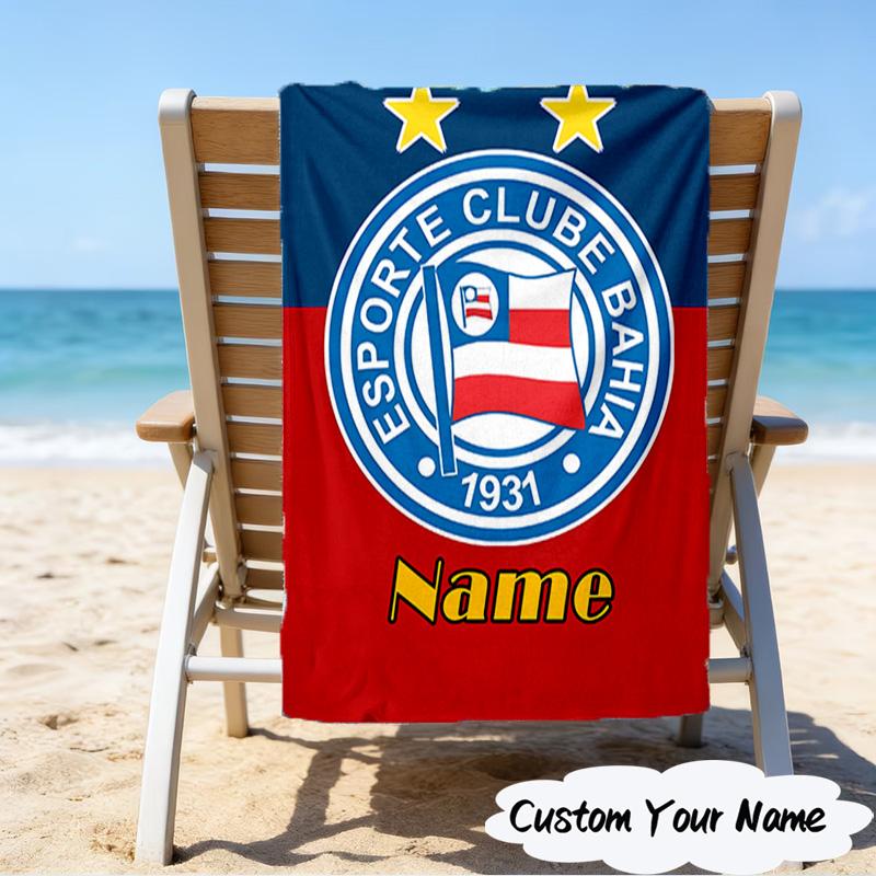1PC Custom Name Beach Towel Bahia FC Crest Design Beach Towel, Suitable for Camping, Travel, Beach Accessories, Super Absorbent, Family Gift