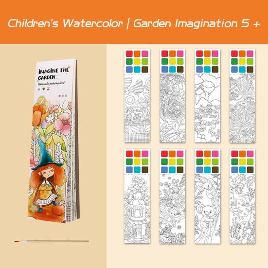 Детская акварельная раскраска с пигментной кисточкой, 20 страниц, портативная карманная тетрадь для рисования акварелью, подарок для малышей и девочек