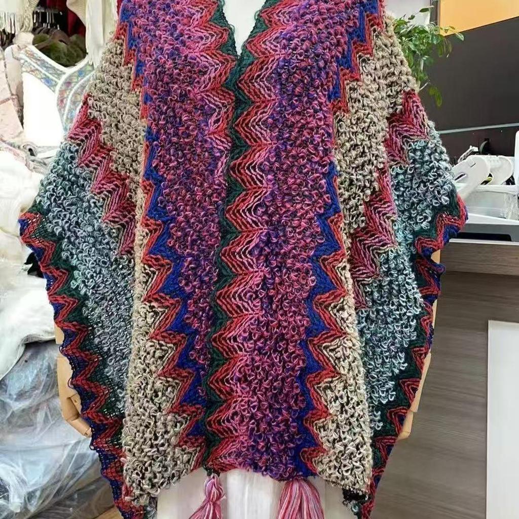 Женская вязаная шаль-накидка в этническом стиле - Верхняя одежда, вдохновленная путешествиями по Юньнаню, Сычуани, Тибету и Синьцзяну