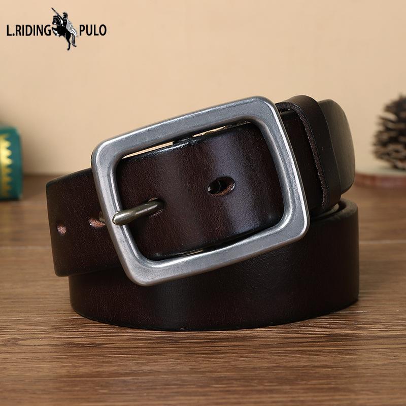 Belt Men's Thick Thick Stainless Steel Buckle Genuine Leather Pure Cowhide Retro and Fashion All-Matching Youth Jeans Belt