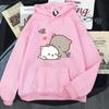 Peach Cat Hoodies Kawaii Clothing Aesthetic Cute Pink Tops Oversized Cartoon Print Sweatshirts Women Warm Streetwear Men