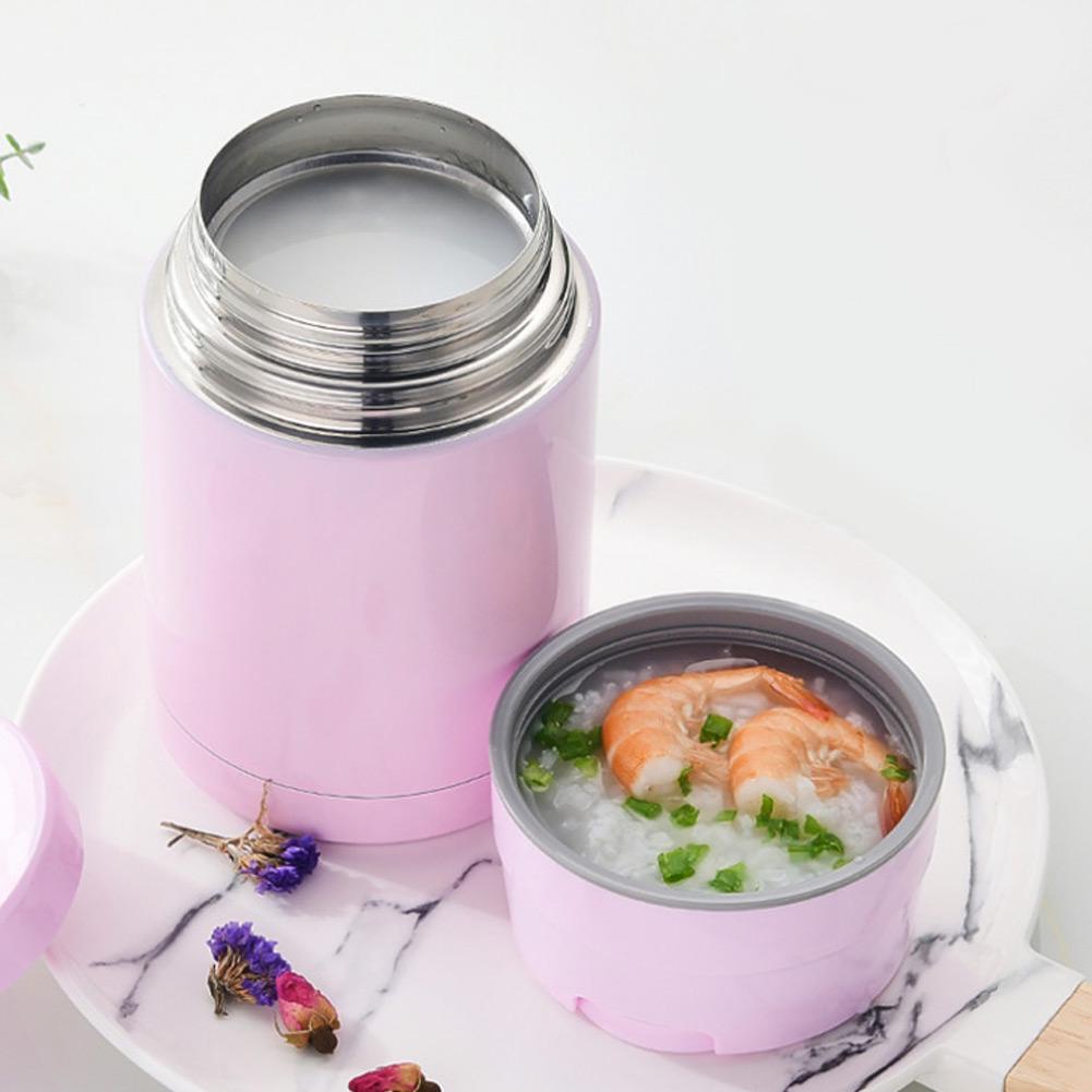 800ml Stainless Steel Portable Vacuum Thermal Cup Pot Lunch Box Insulated Food Container Pink