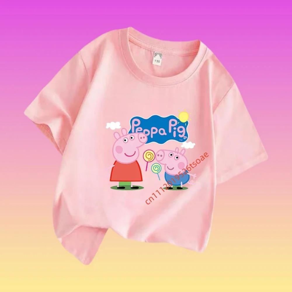 Peppa Pig Children's Short-sleeved Boys' Sweatshirt, Girls' Casual Tops, Summer T-shirts with Cartoon Prints